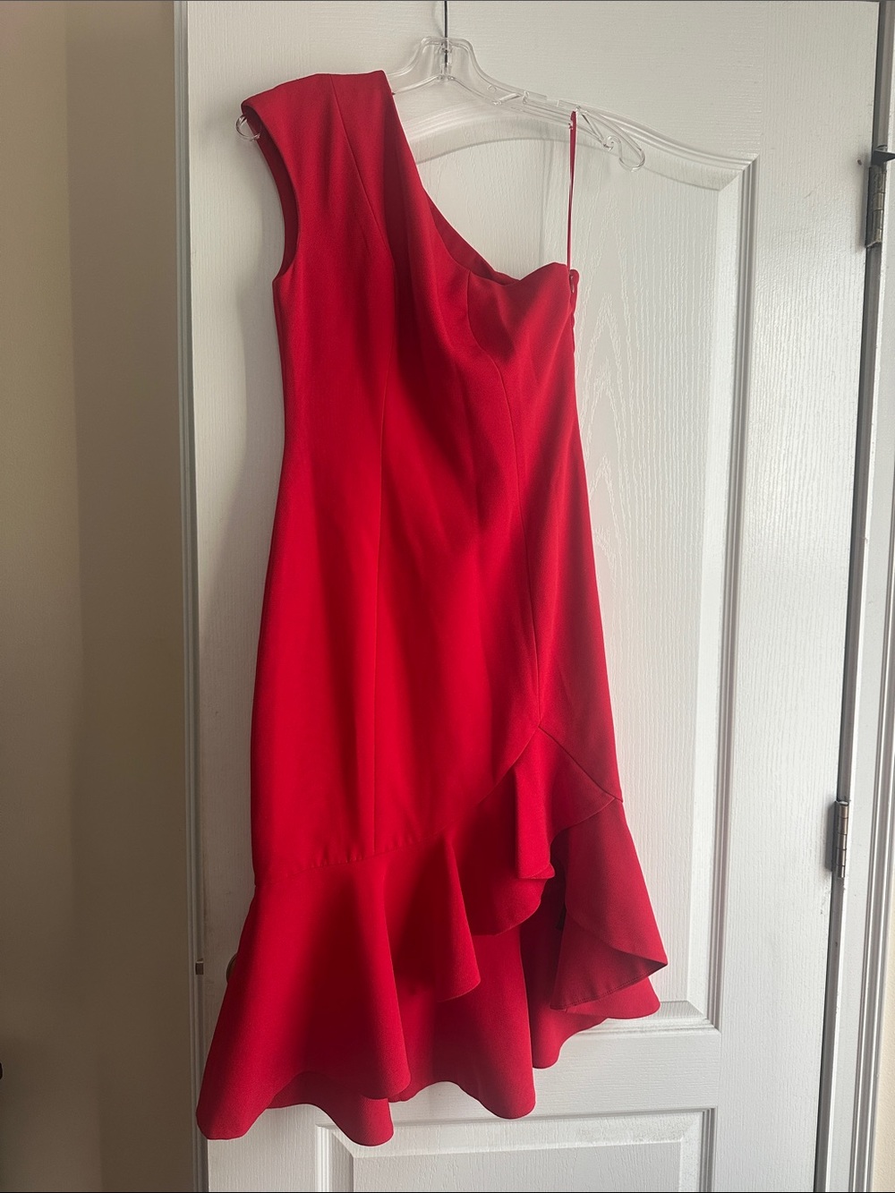 KEEPSAKE the Label Red One-Shoulder Ruffle Hem Dress small